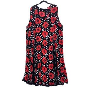 Anna Maxwell Black Poppy Floral Polka Dot Dress 4X Lace Up Back Plus Curvy